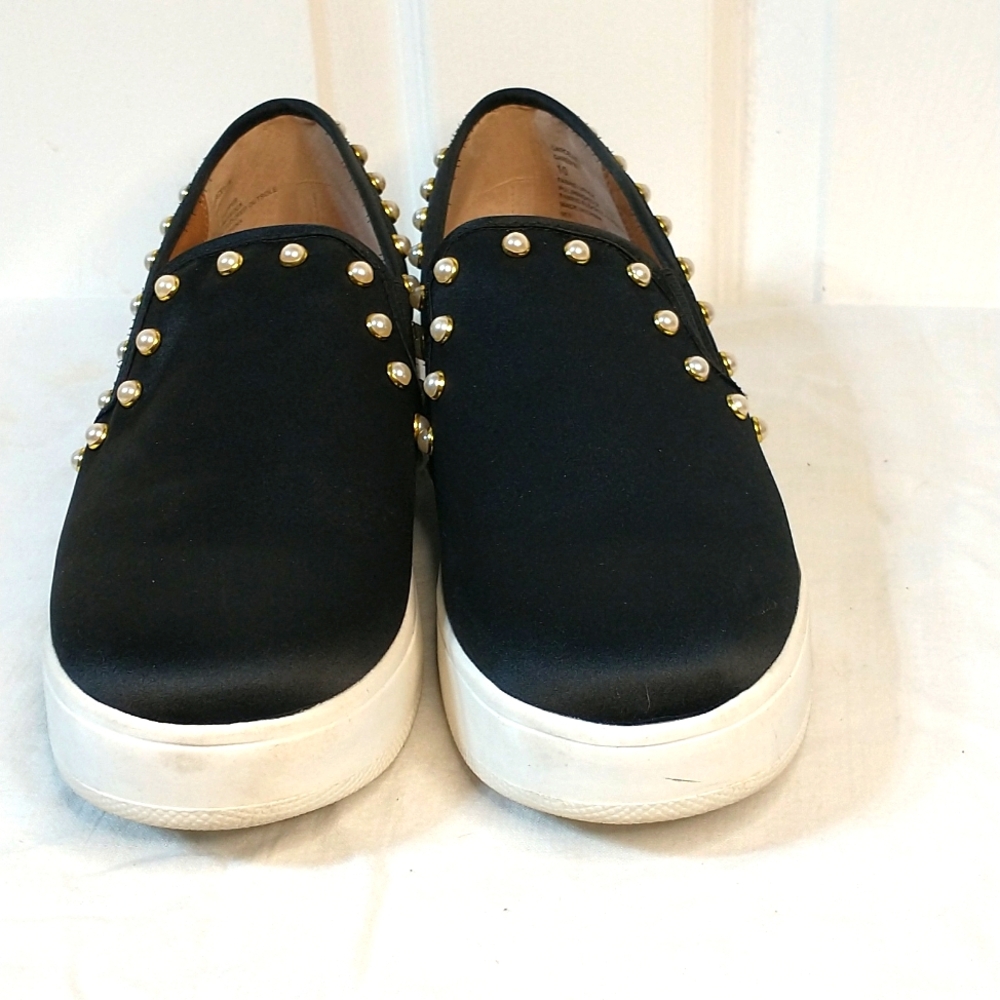 Steve Madden size 10 black satin with pearl accent slip-ons EUC (F) - Picture 3 of 7